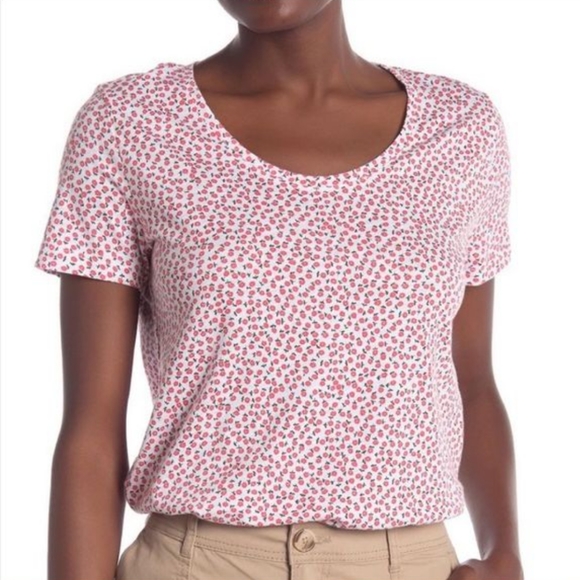 Joe Fresh Tops - Joe Fresh Womens White Short Sleeve Shirt With Tiny Pink Flowers NWT Size 1X